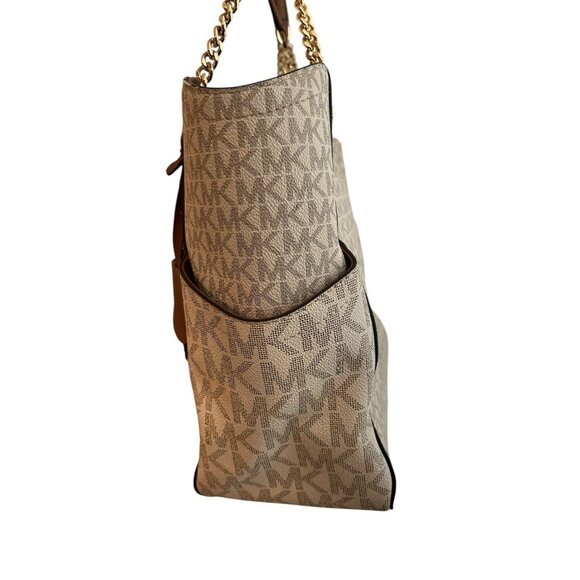 Michael Kors Jet Set Travel Large Leather Chain Shoulder Tote Handbag MK Logo - Picture 4 of 7